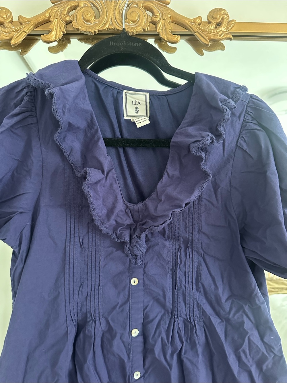 Navy Blue Button-Front Ruffle Dress - Picture 2 of 3